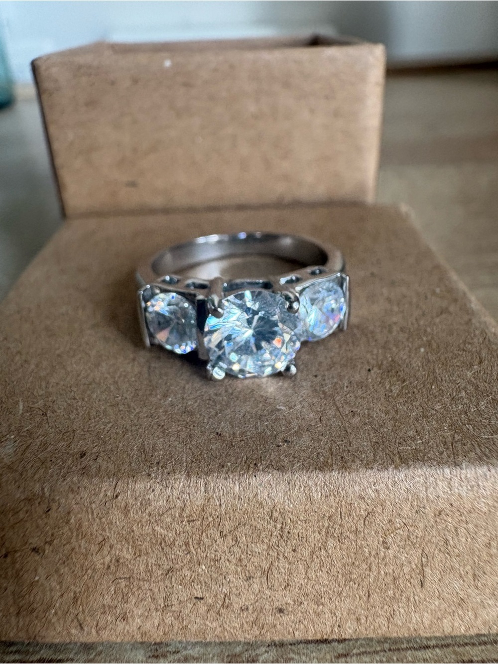 Classic Three-Stone Silver Ring with Clear Stones